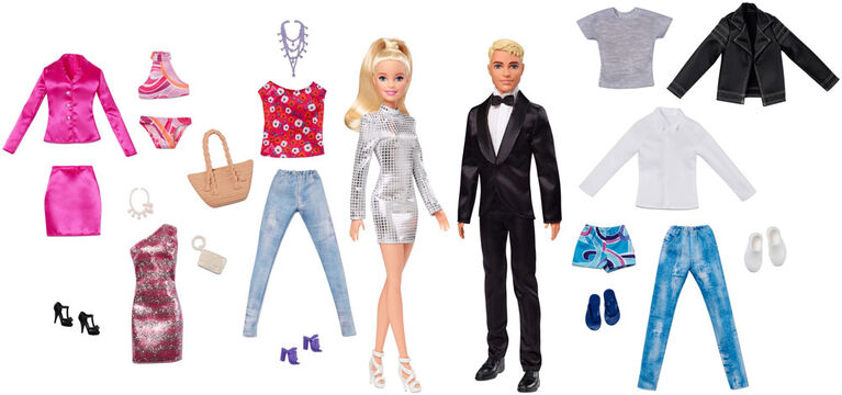 Barbie et Ken - Poupées avec 5 tenues chacune, blondes