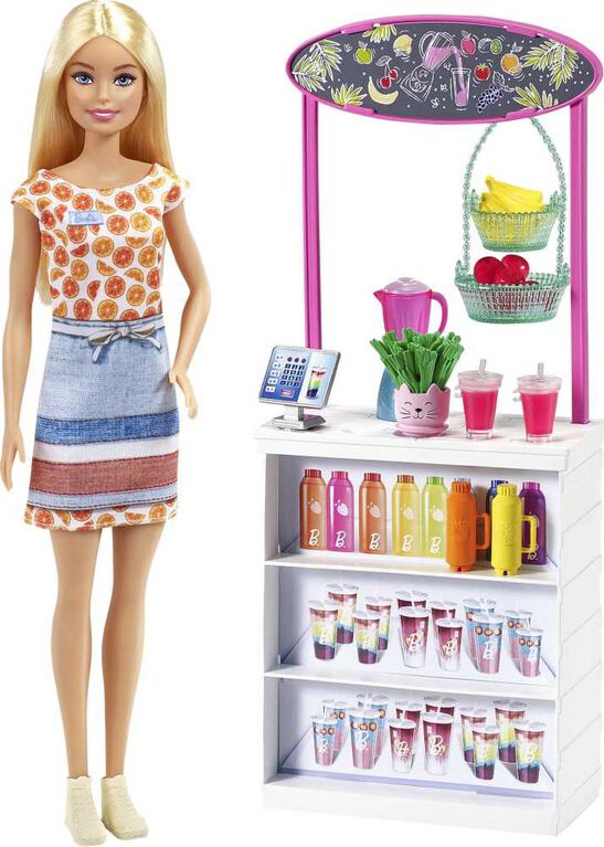 Barbie Smoothie Bar Playset, Blonde Barbie Doll, Smoothie Bar and 10 Accessories