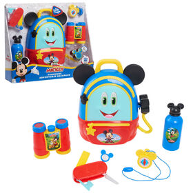 Sac à Dos d'Aventures Disney Junior Mickey Mouse Funhouse, Ensemble de Jeu pour Faire Semblant à 5 Eléments avec Accessoires Sons et Lumières