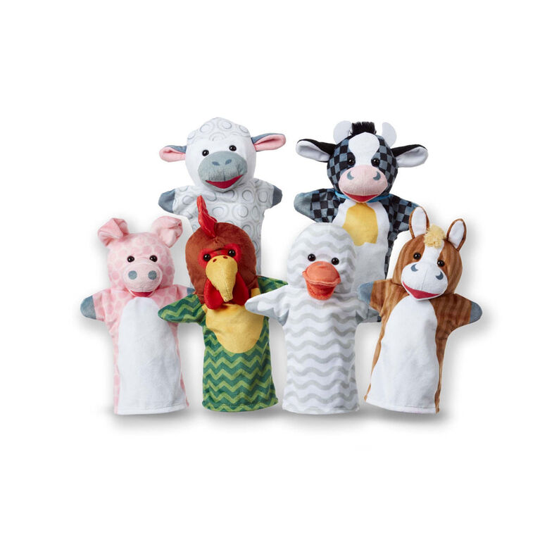 Marionnettes à main Melissa & Doug Barn Buddies, ensemble de 6 (vache, mouton, cheval, canard, poulet, cochon) - Édition anglaise