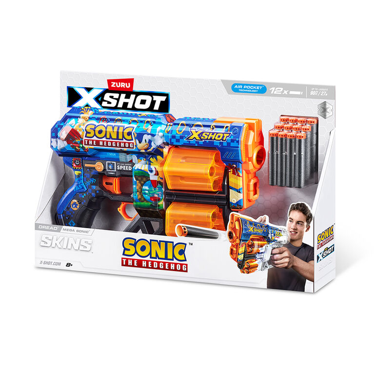 Pistolet Dread XSHOT Skins - Décoration Sonic le Hérisson (12 Fléchettes) par ZURU