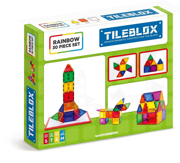 Magformers TileBlox Rainbow 30 pièces - With Magnetic Activity Board