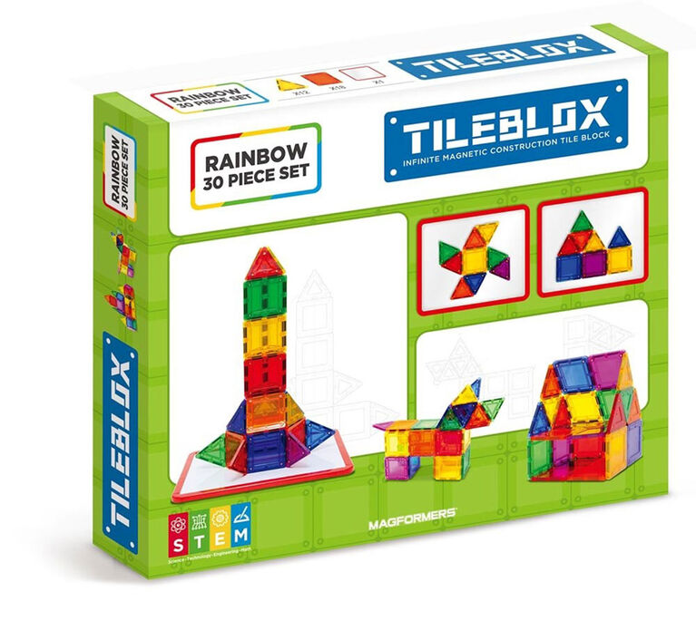 Magformers TileBlox Rainbow 30 Pieces - With Magnetic Activity Board