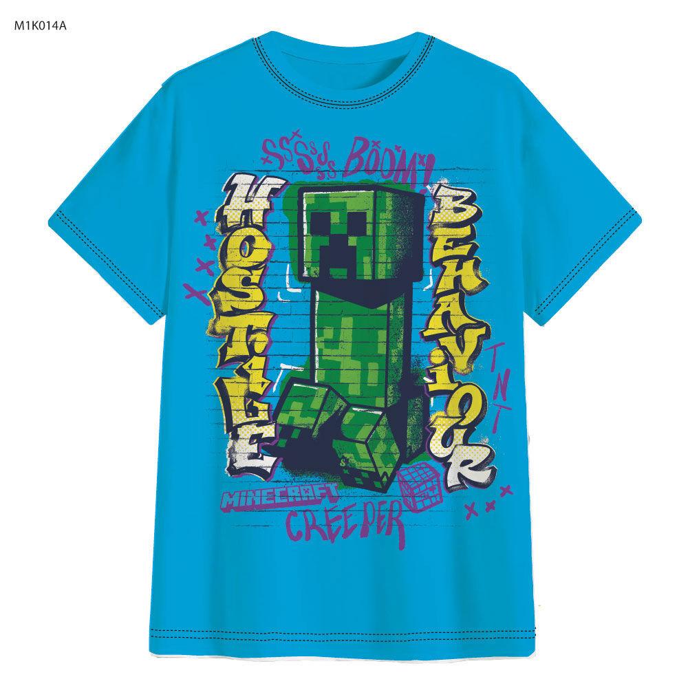 Minecraft Hostile Behaviour Boy Short Sleeve Tee Blue Atoll