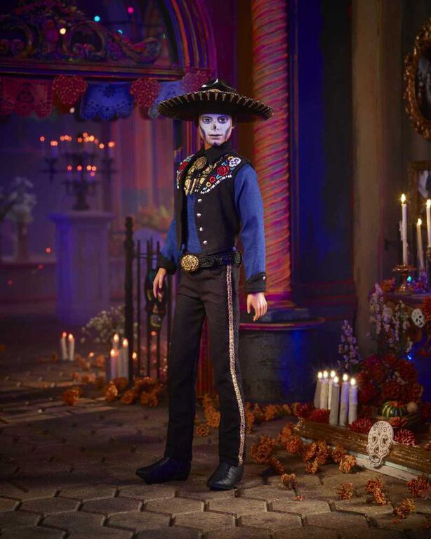 Poupée ​Barbie Ken Día de Muertos 2022, vêtue d'une chemise, d'une veste et d'un sombrero, avec maquillage au concept de crâne, cadeau pour les collectionneurs