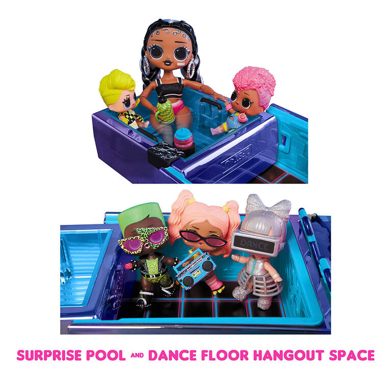 Voiture LOL Surprise Dance Machine avec poupée exclusive, piscine surprise et piste de danse, lampe à lumière noire magique et multicolore