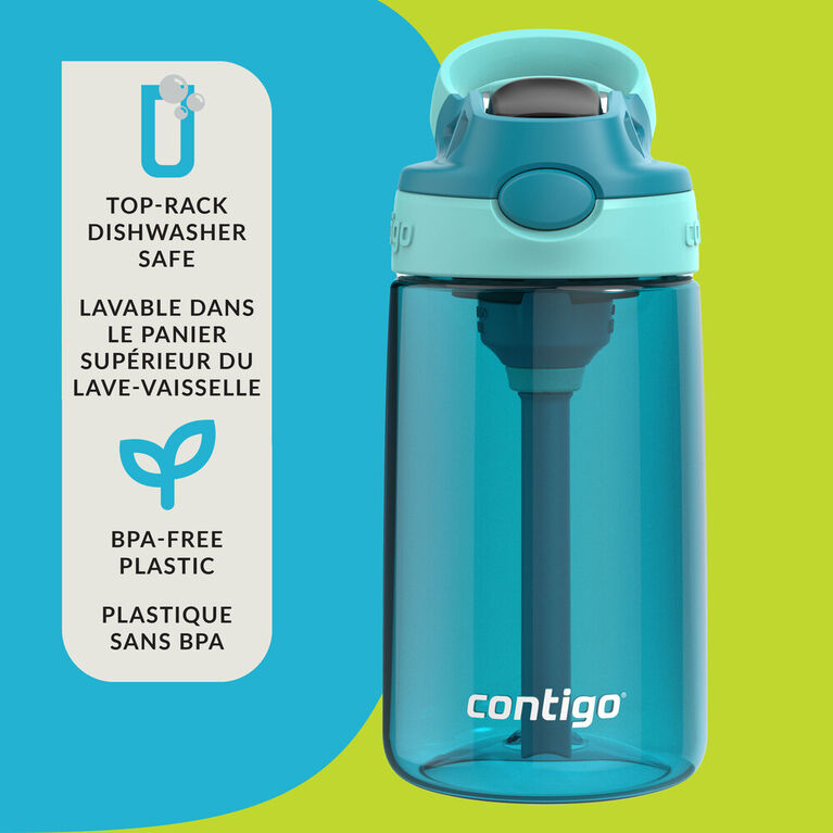 Contigo Aubrey Kids Leak-Proof Spill-Proof Water Bottle, Juniper Jade Vine, 14 oz