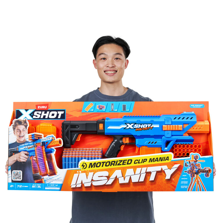 Clip Mania motorisé XSHOT Insanity (72 fléchettes) de Zuru