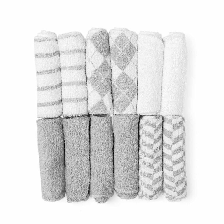 Jesse & Lulu 12-Pack Argyle Theme Washcloth: Grey