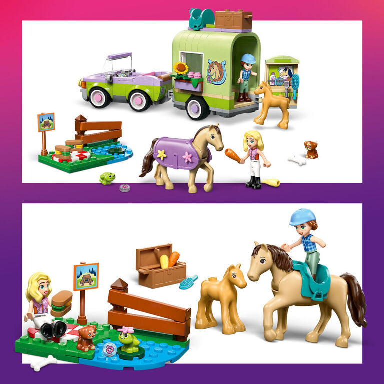LEGO Friends La Remorque pour le Cheval et le Poulain - Jouet, avec 2 Minipoup&eacute;es, un Chiot, un Cheval, un Poulain et une Grenouille - 42695