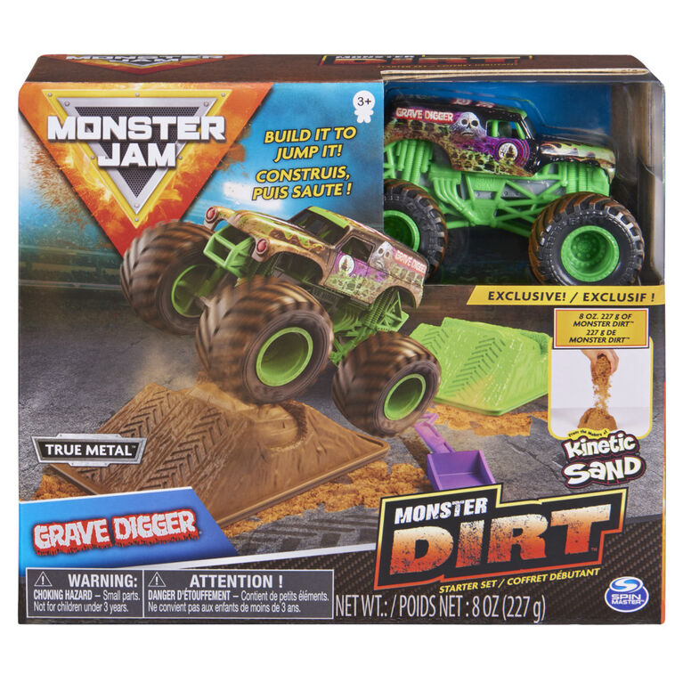 Monster Jam, Grave Digger Monster Dirt Starter Set with 8oz Monster Dirt and Official 1:64 Scale Truck