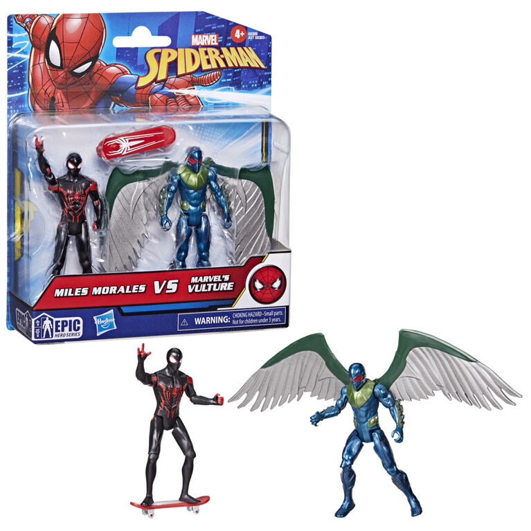 Spider-Man Epic Hero Series Miles Morales vs Marvel's Vulture Action Figures with Accessory (4 Inch)