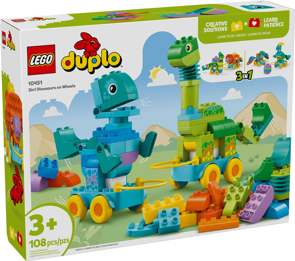 LEGO DUPLO Town 3 in 1 Dinosaurs on Wheels Learning Toy for Toddlers, Ages 3+ - 10451