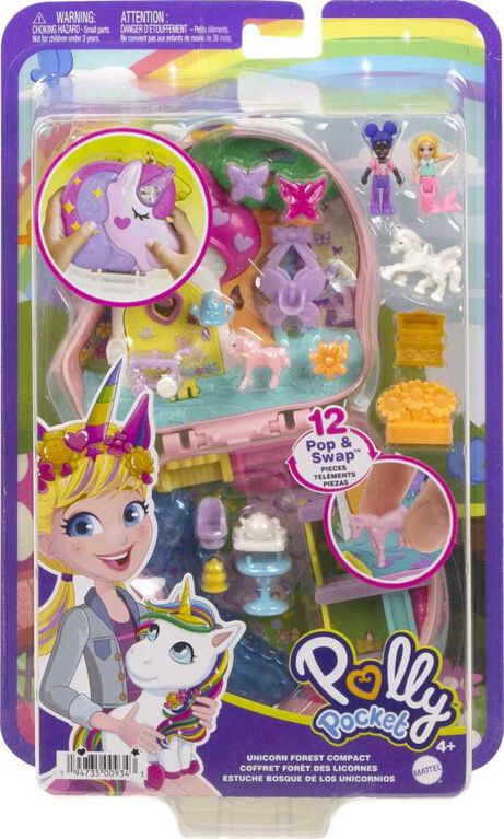 Polly Pocket Unicorn Forest Compact Playset with 2 Micro Dolls and 13 Accessories