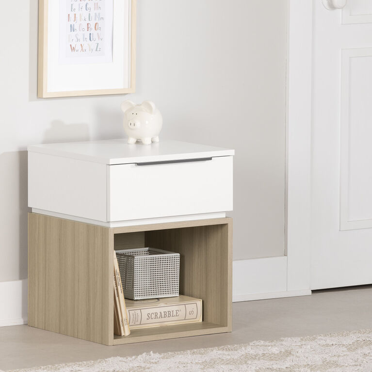 Hourra 1-Drawer Nightstand Soft Elm Whit