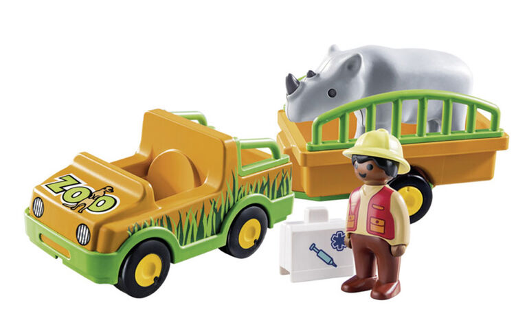 Playmobil 1.2.3. Zoo Vehicle With Rhino 70182