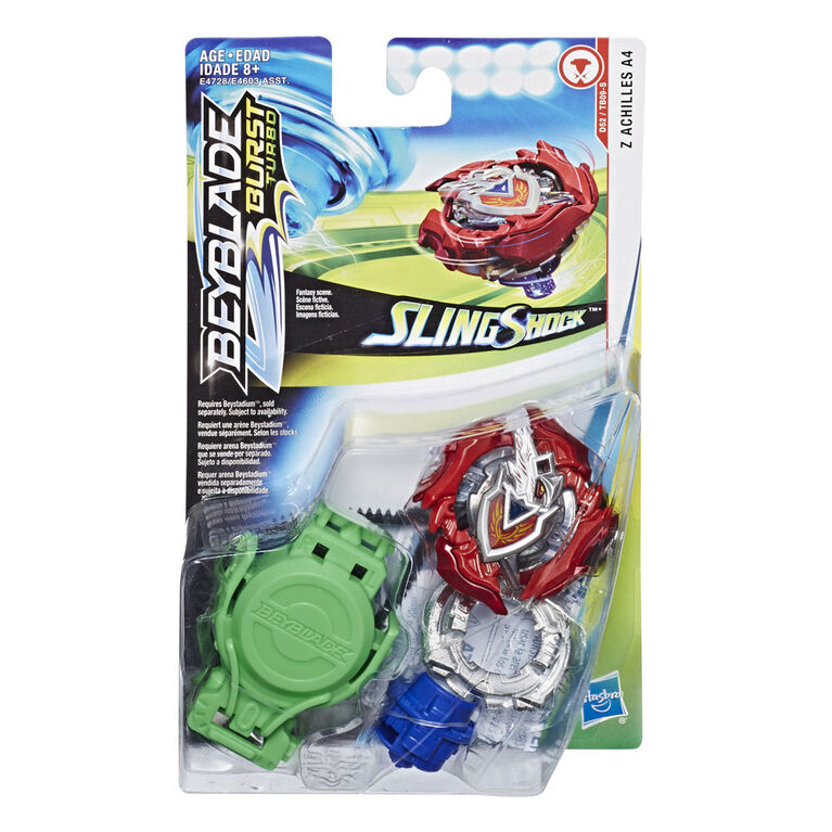 Beyblade Burst Turbo Slingshock - Kit de départ toupie Z Achilles A4 avec propulseur.