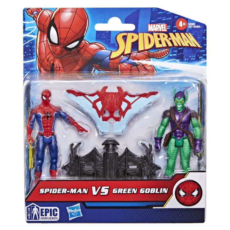 Spider-Man Epic Hero Series Spider-Man vs Green Goblin Action Figures & 2 Accessories (4 Inch)