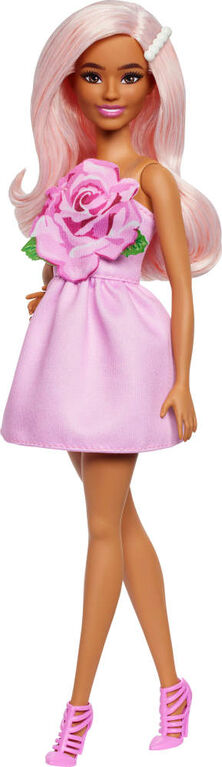 Barbie Fashionistas Doll #238 in Strapless Rose Dress, Pink Hair with Barrette Accessory