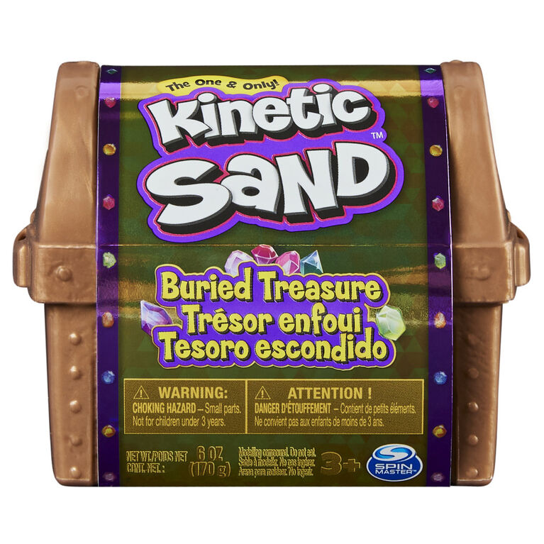 Kinetic Sand, Coffret Trésor enfoui avec 170 g de sable modelable et un outil caché surprise (les styles peuvent varier)