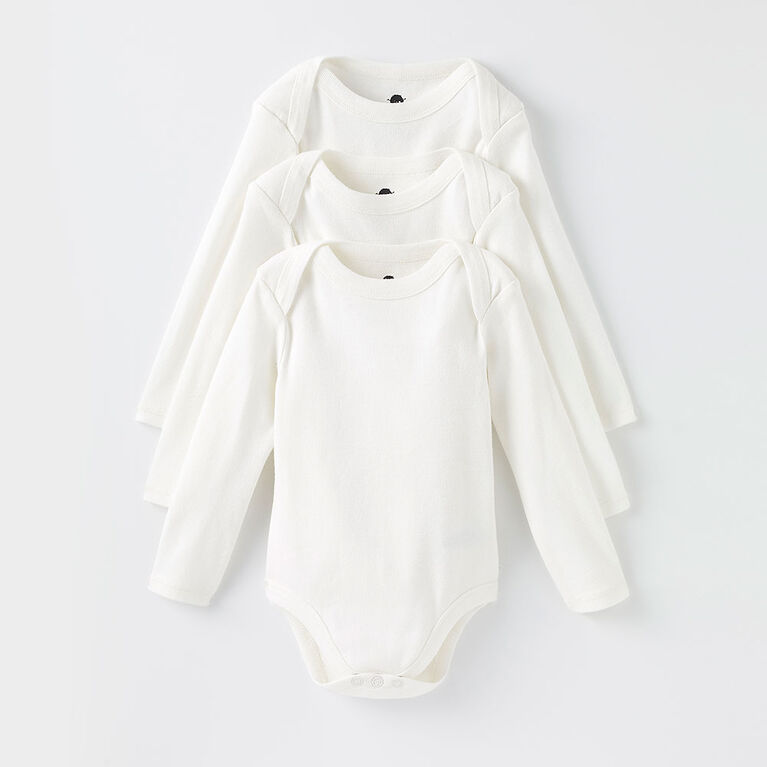 long-sleeve bodysuit 3-pack, 9-12m - white