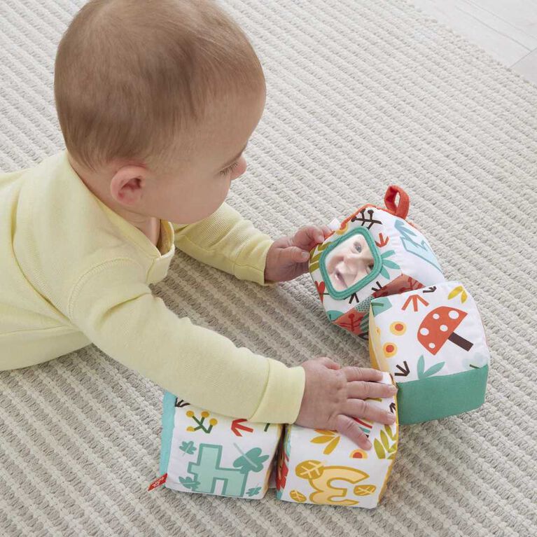 Fisher-Price Tethered Soft Blocks Newborn Toy with Sensory Activities, Fun-to-Flip