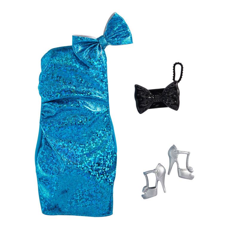 ​Barbie Fashion Pack with Sparkling Blue Dress, Bow Clutch & Silvery Shoes