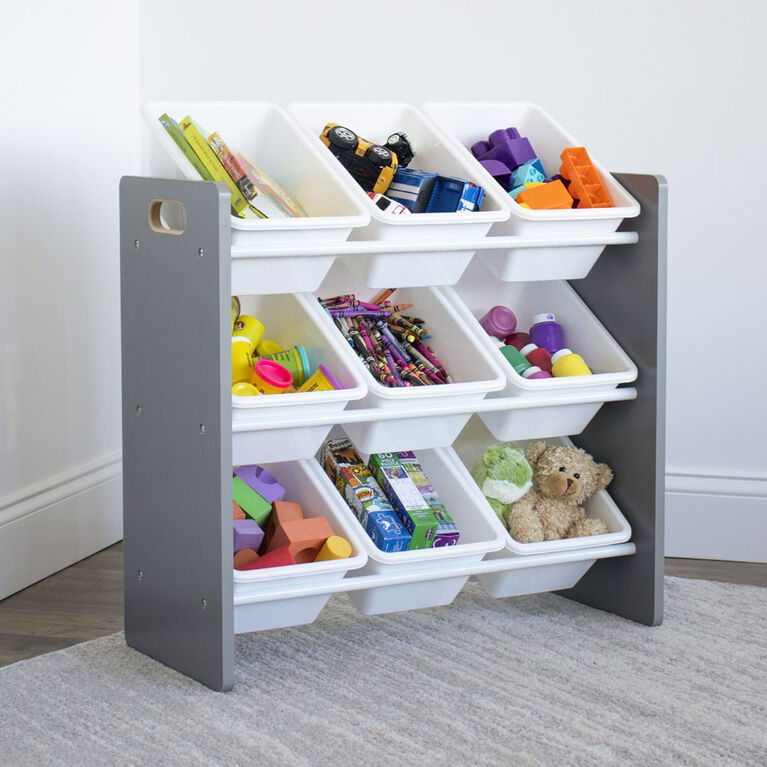 Toy Organizer with 9 Bins, Grey/White