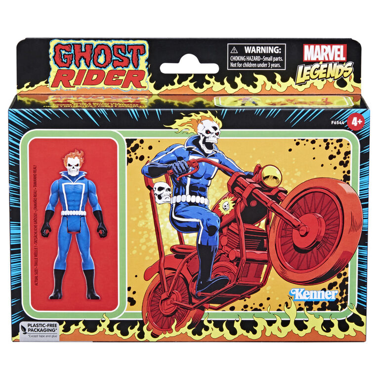Marvel Legends Series Retro 375 Collection, figurine Ghost Rider de 9,5 cm avec véhicule, dès 4 ans