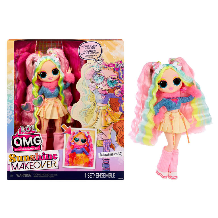LOL Surprise OMG Sunshine Makeover Bubblegum DJ Fashion Doll with Color Changing Features