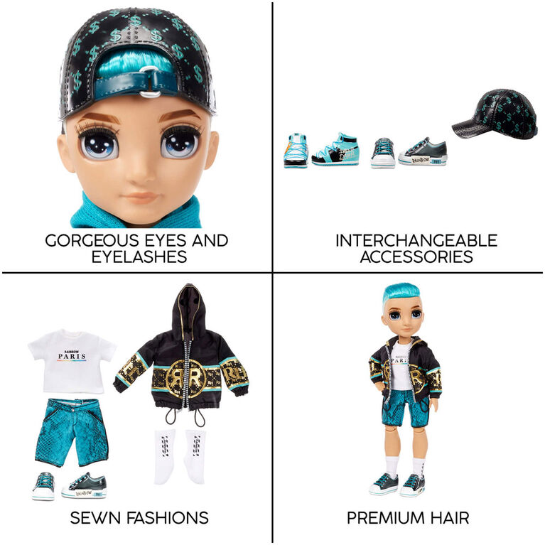Rainbow High River Kendall - Teal Boy Fashion Doll with 2 Complete Mix & Match Outfits