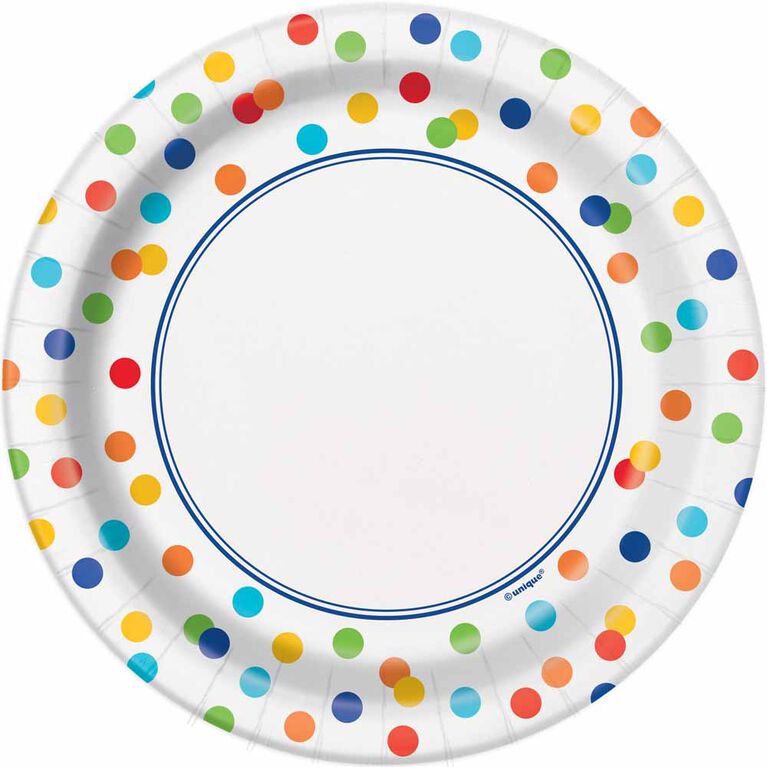 Rainbow Polka Dots 7" Plates 8 pieces