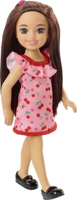 Barbie Chelsea Doll (Brunette) in Cherry-Print Dress