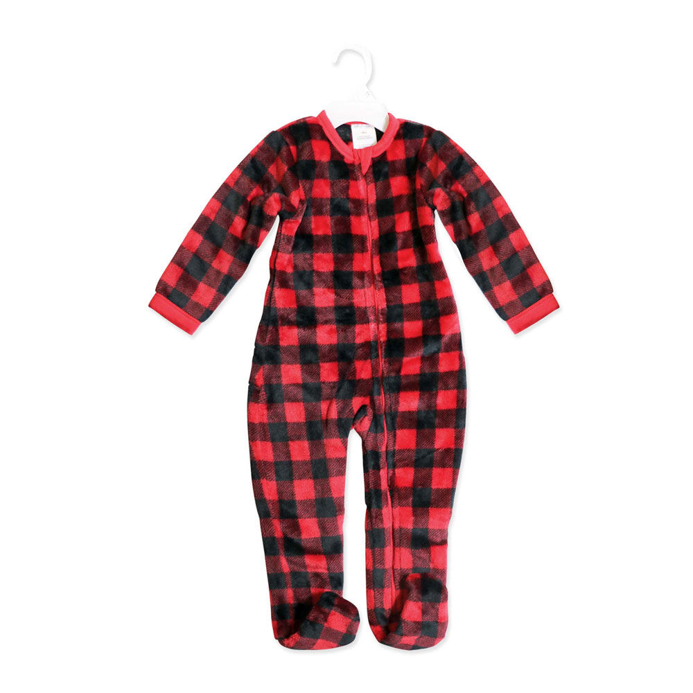 Baby Mode Plush Sleeper: Red Buffalo Plaid 0-3M