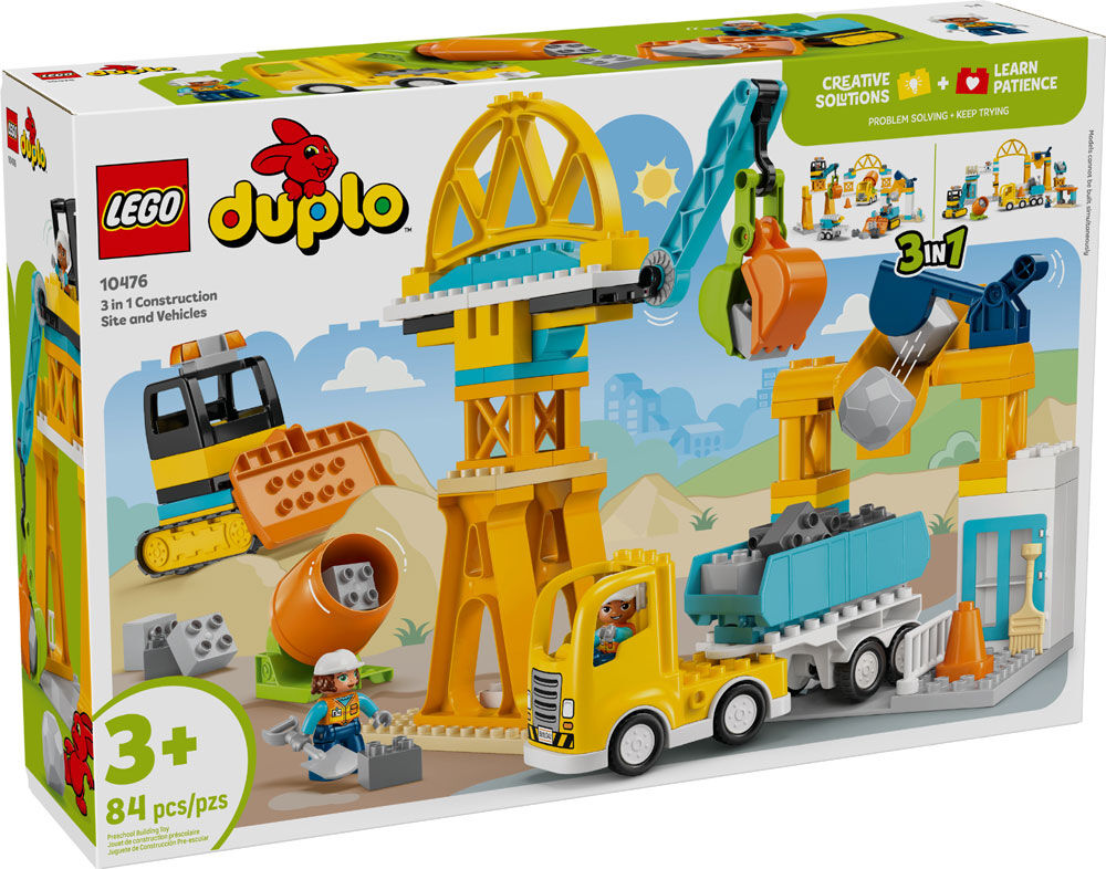 LEGO DUPLO Town 3 in 1 Construction Site and Vehicles Toys for Toddlers, Boys & Girls, Ages 3+ - 10476