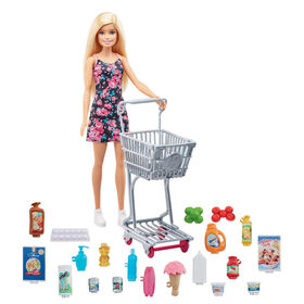 Coffret Barbie Fait ses Courses, avec Poupée, Chariot et 20 Articles de Supermarché