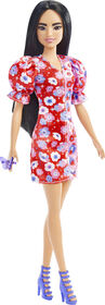 Poupée Barbie Fashionistas n°177 avec Robe Color Block à Fleurs et Manches Bouffantes