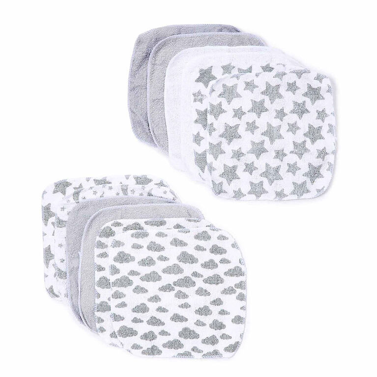 Jesse & Lulu 12-Pack Sky Theme Washcloth: Grey