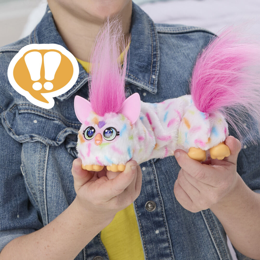 Furby DJ Furblets Berry-Cup-Cake Mini Electronic Plush Toy with Funny Stretchable Sound Effects & Music, Speaks Furbish, White & Pink