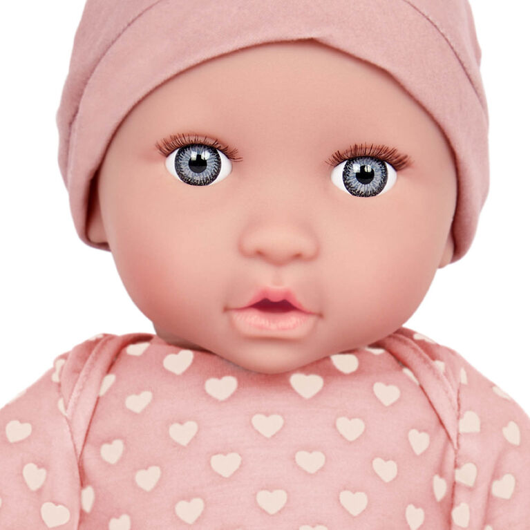 Babi Poupée - Yeux bleu-gris et chapeau rose Poupée nouveau-née de 36 cm avec pyjama rose