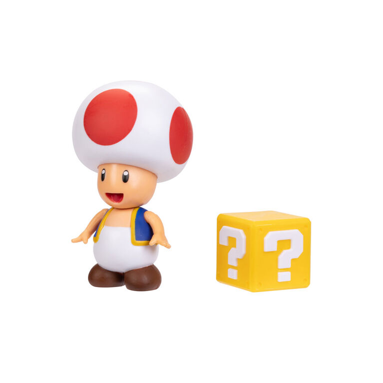 Figurine Super Mario 4 pouces - Crapaud rouge avec Bloc point d'interrogation 