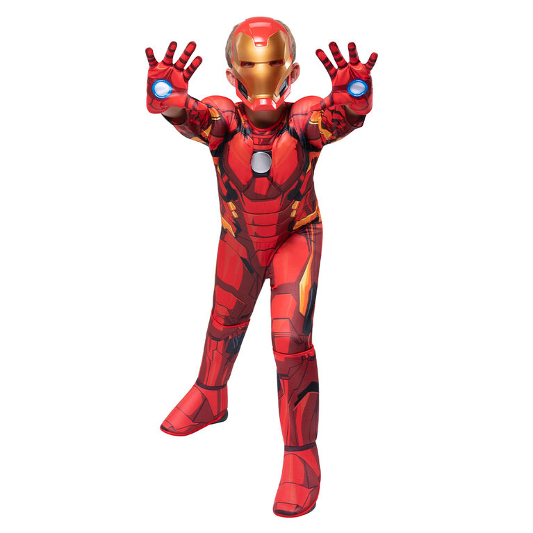 Marvel's Iron Man Deluxe Youth Costume Taille Petit - Combinaison De Luxe Avec Motif Imprimé Et Rembourrage En Polyfill Plus Coiffe Et Gants Moulés En 3D