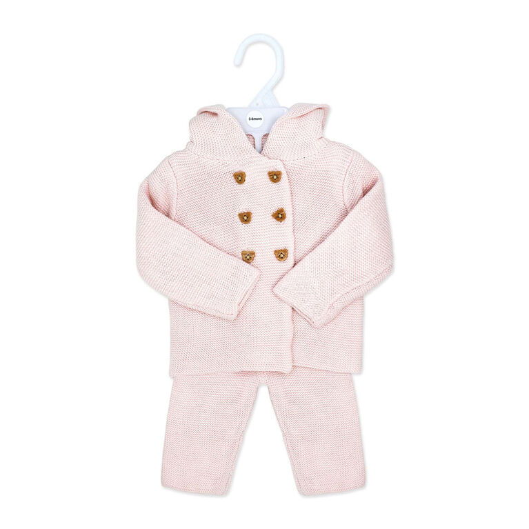 Baby Mode 2 Piece Hooded Knit Set: Pink 3-6M