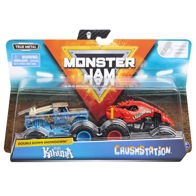 Monster Jam, Coffret de 2 véhicules authentiques Big Kahuna vs Crushstation, Monster trucks en métal moulé à l'échelle 1:64