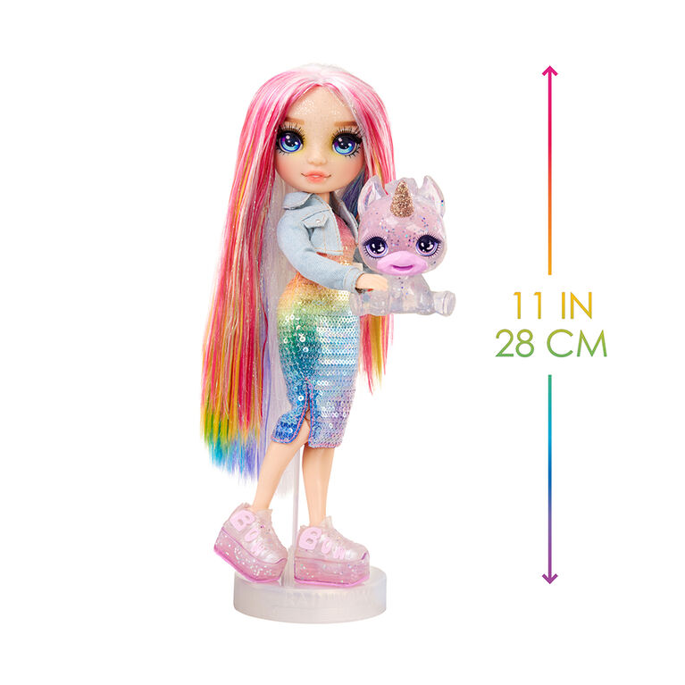 Rainbow High Amaya (arc-en-ciel) avec nécessaire à gelée et animal - poupée scintillante arc-en-ciel de 11 po (28 cm)