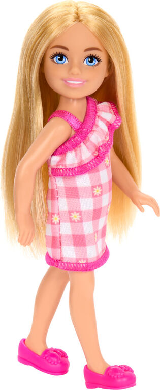 Barbie Chelsea Doll, Small Doll Wearing Removable Checked Dress with Blonde Hair & Blue Eyes