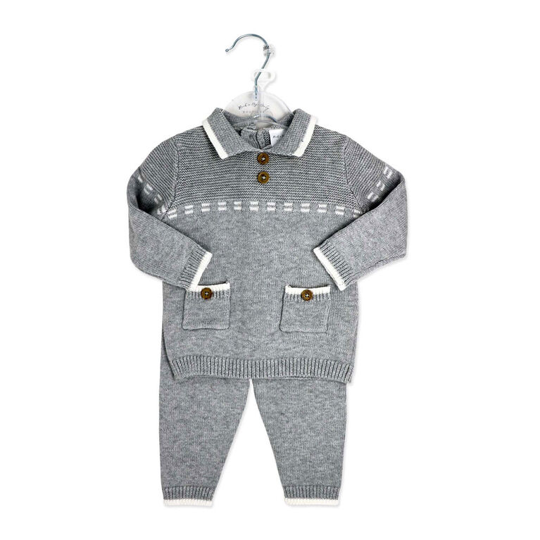 Rock a bye Baby Knit Jumper with Pocket Detail & Trousers: Grey 0-3M