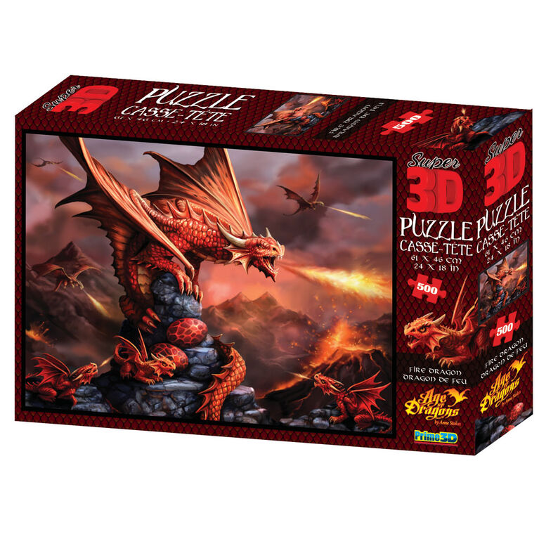 Anne Stokes - Dragon de Feu - 500 pc Casse-tête Super 3D.