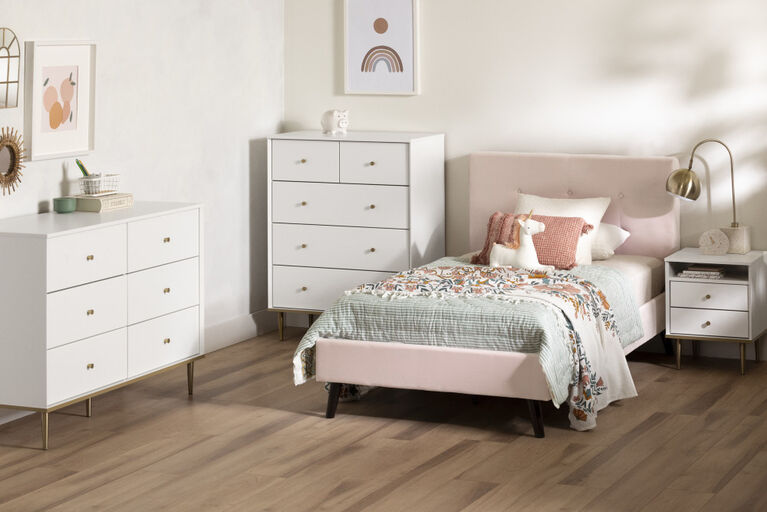 Dylane Table de chevet 2 tiroirs Blanc solide