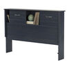 Ulysses Bookcase Headboard with Storage and Sliding Doors- Blueberry